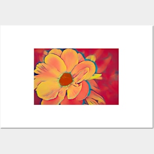 Yellow Flower On Red Modern Art Posters and Art